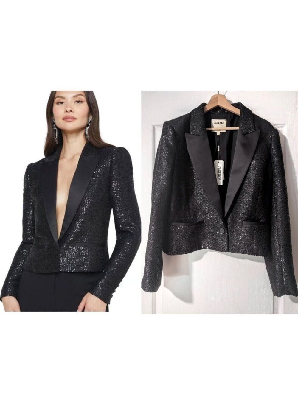 L'AGENCE | Scarlet Crop Blazer In Black Sequins